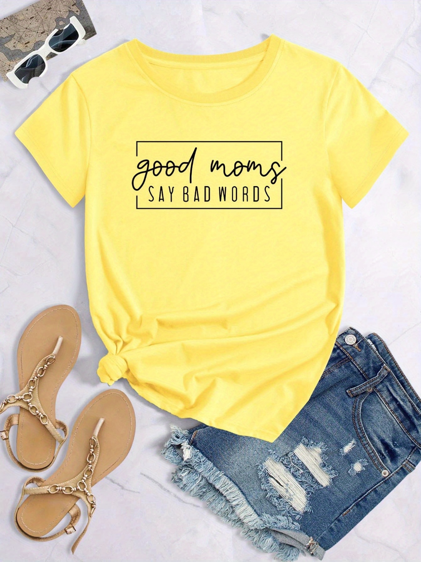 Good Moms Print Crew Neck T-shirt, Casual Loose Short Sleeve Fashion Summer  T-Shirts Tops, Women's Clothing