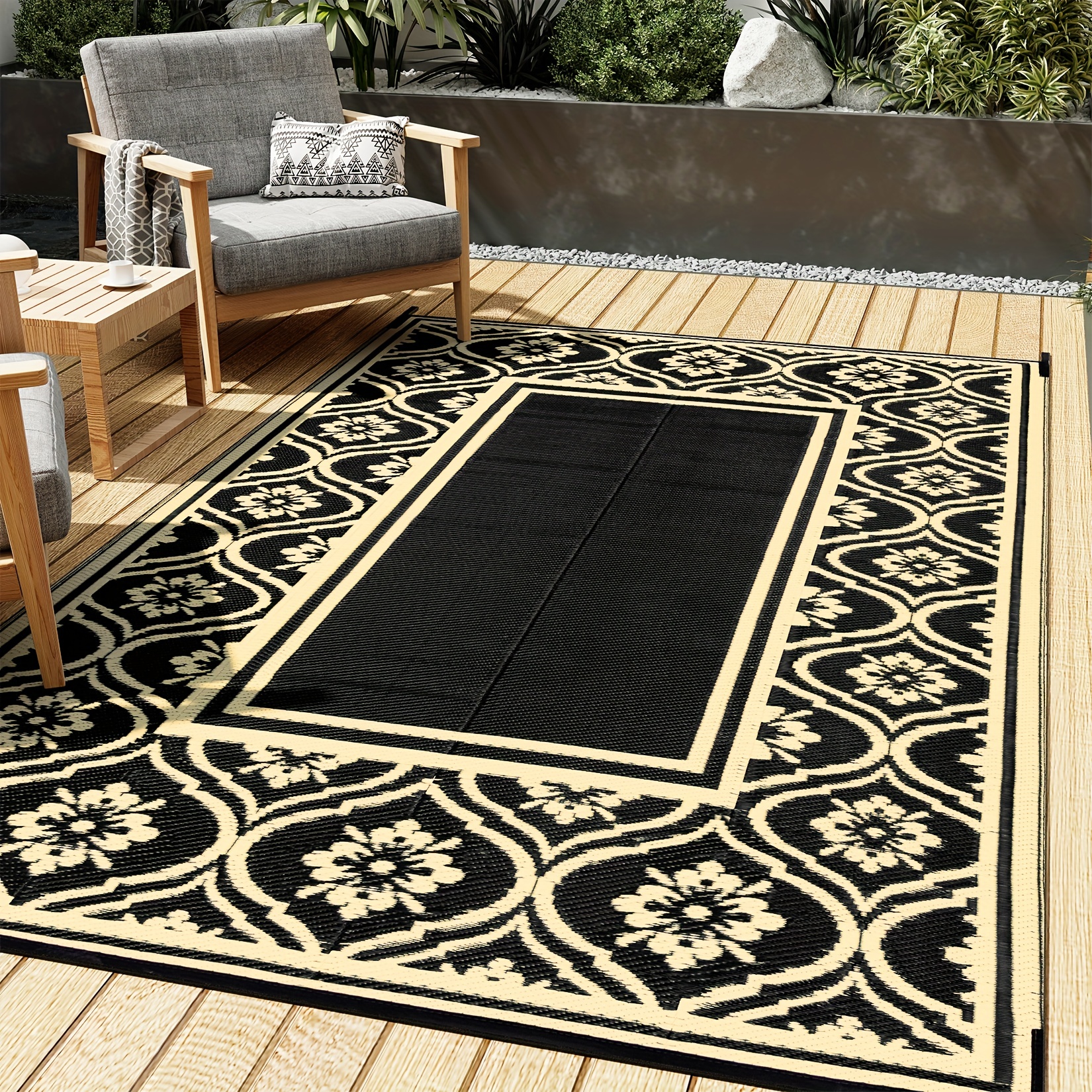 

1pc Outdoor Rug For Patio, 9'x12' Waterproof Uv Resistant Mat, Reversible Plastic Camping Rugs, Rv, Porch, Deck, Camper, Balcony, Backyard 5*8 Ft/ 6*9 Ft/ 8*10 Ft/ 9*12 Ft