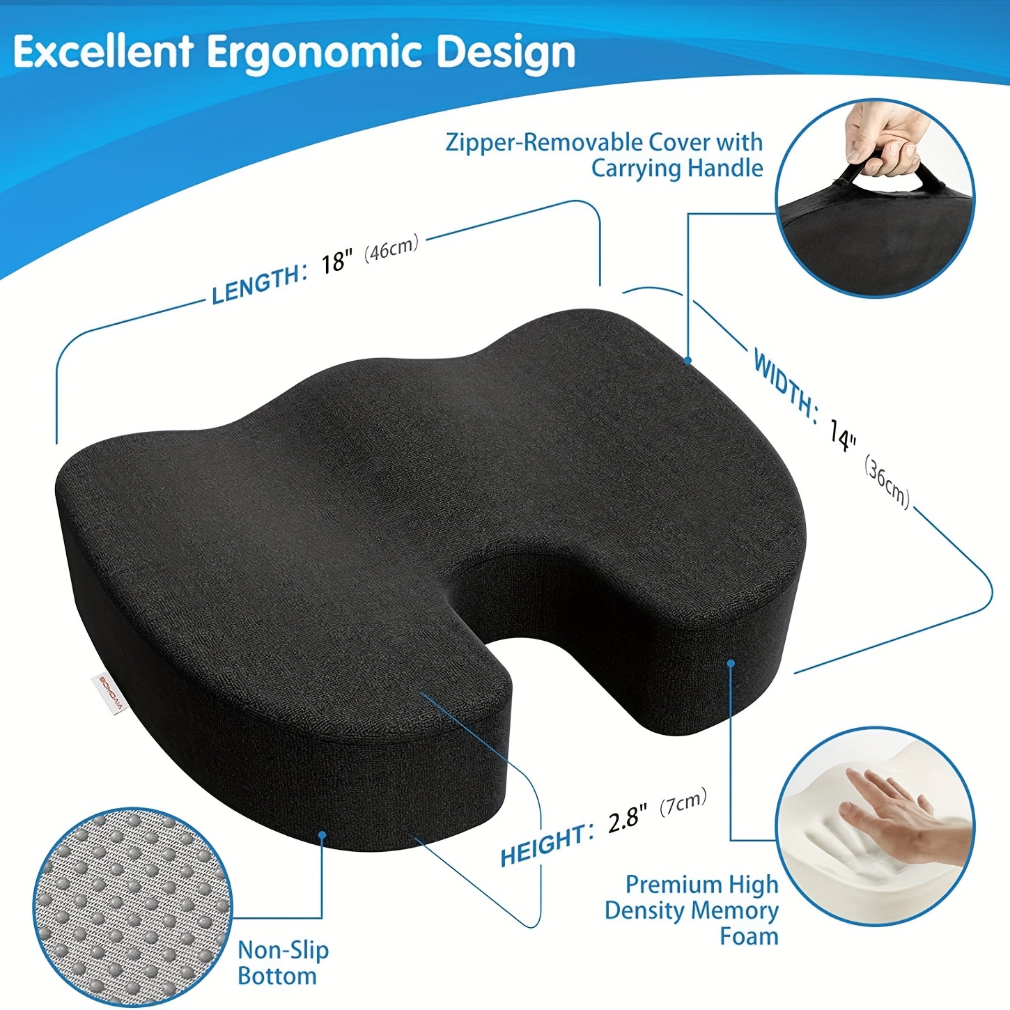 45d Memory Foam Coccyx Cushion For Office Chair And Car - Back