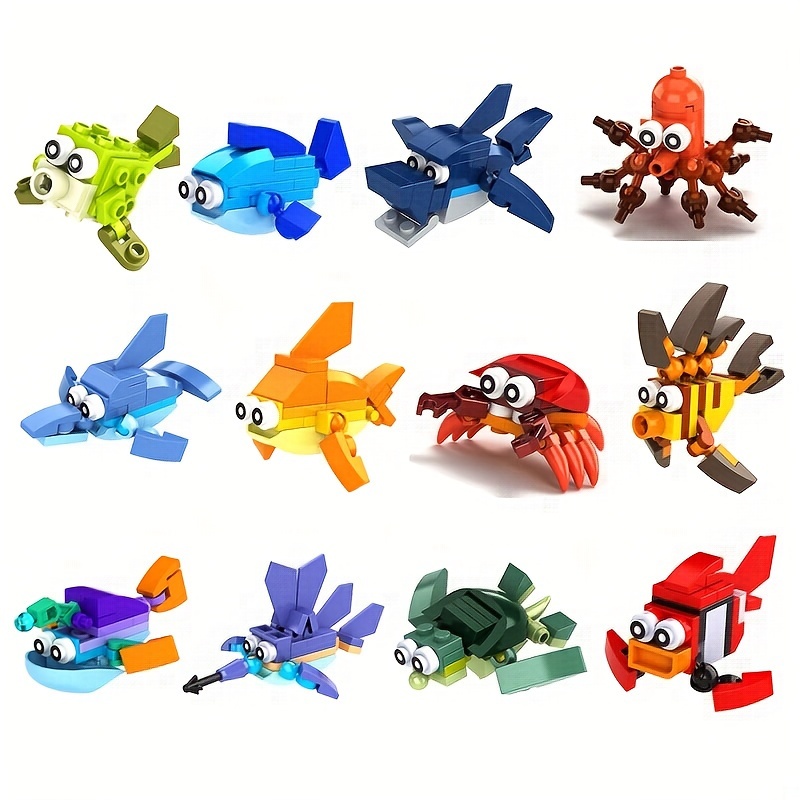 

12pcs Ocean Animal Assembled Building Blocks Dolphin Tuna Octopus Crab Clown Fish Model Gift Educational Toys