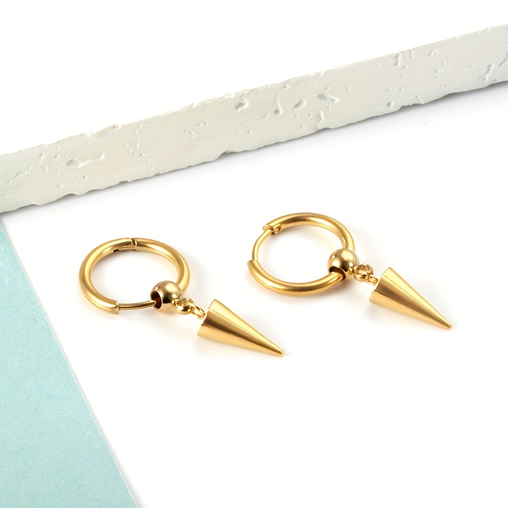 Men's Cone Dangle Hoop Earrings, Punk Style