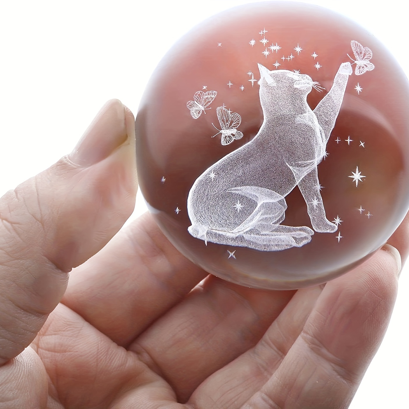 3D Laser Cat And Butterfly Crystal Ball Decorative Home Decor Gift
