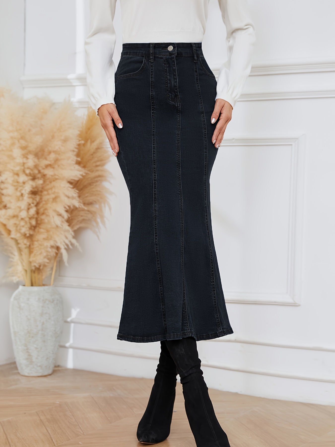 Womens dark clearance denim pencil skirt