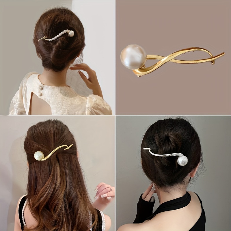 Metal Hair Clips Artificial Pearl Ponytail Clip Hair Accessories For Girls  - Temu