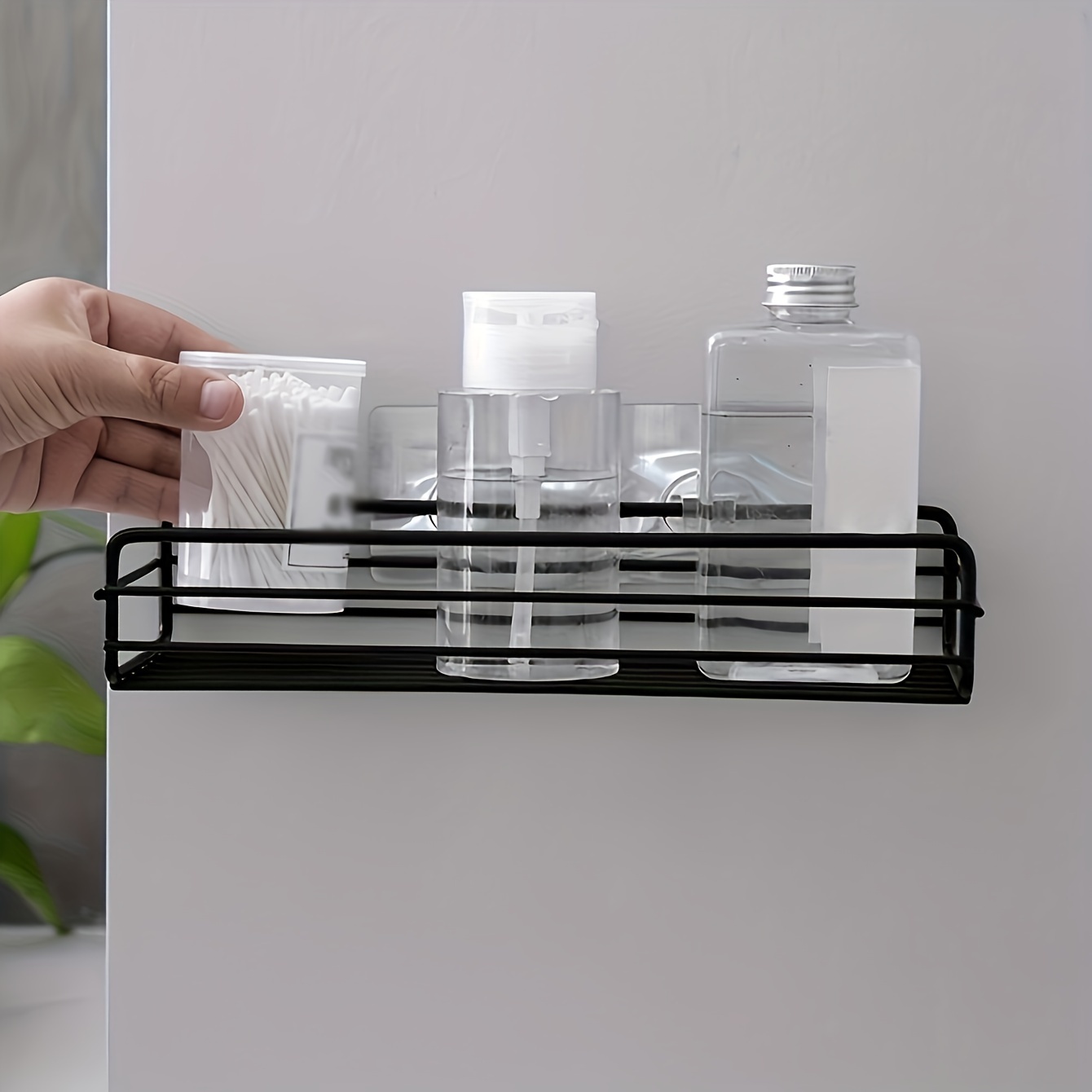 1pc Simple white Hollow Wall Mounted Storage Shelf, Modern Iron Bathroom  Storage Rack For Household