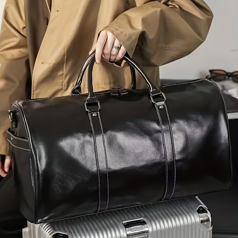 Men Quality Pu Leather Travel Bags Carry Luggage Bag Men - Temu
