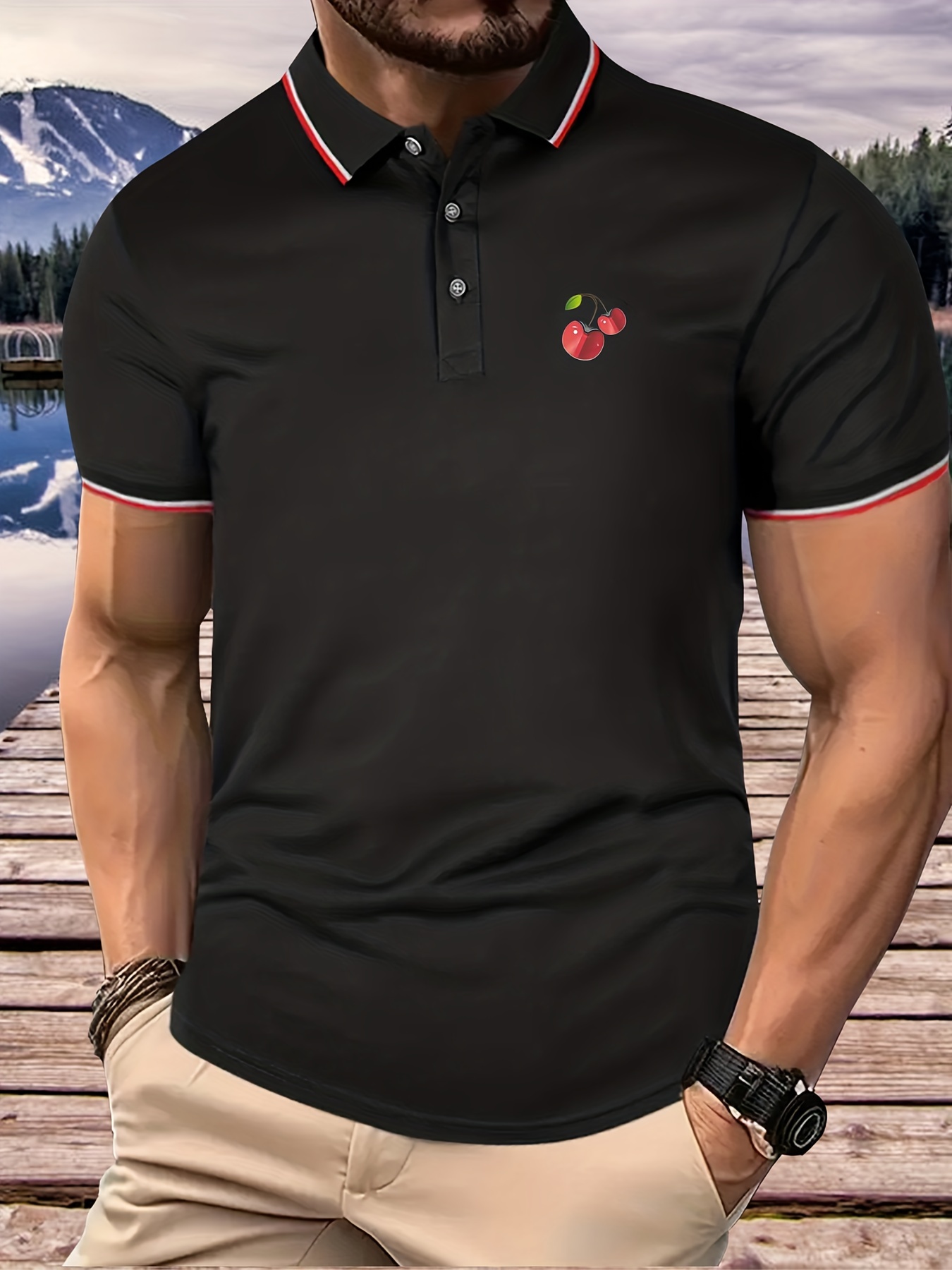 Embroidery Shirts Summer Men Red Golf Shirt Short Sleeve Tops Male