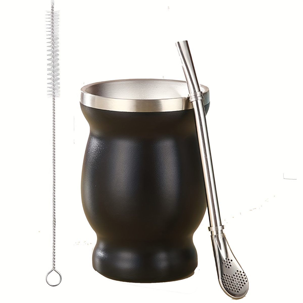  Kalmateh Yerba Mate - Vaso mate extra grande (12 onzas) con  tapa de viaje libre de BPA, filtro bombilla y limpiador bombilla, 18/8 de  doble pared aislada al vacío de acero