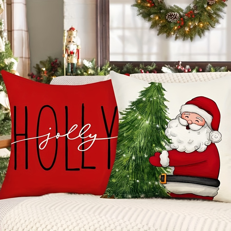 1pc Christmas Pillow Covers 18x18, christmas decor, christmas throw pillows,  christmas throw pillow covers, holiday pillow covers, christmas throw pillow,  Farmhouse Christmas Decorations, Snowman Wreath Santa Claus Tree Decor Throw  Cushion Case