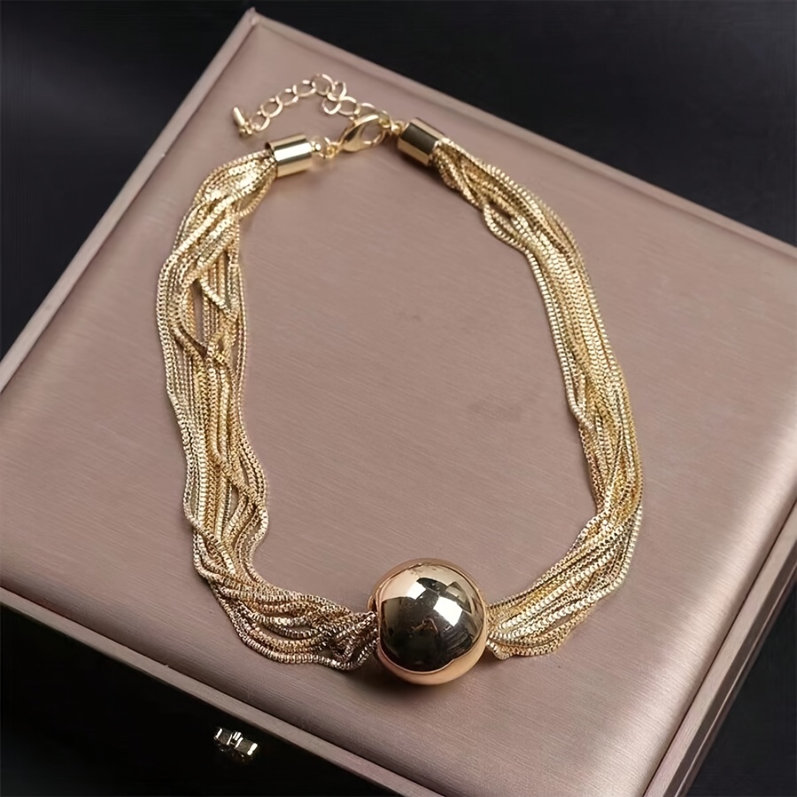 Image of Exaggerated Multi-layered Stacked Chunky Chain Niche Necklace For Women, Punk Large Ball Pendant Necklace, Jewelry, Dating Gift, Suitable For Women' Wear