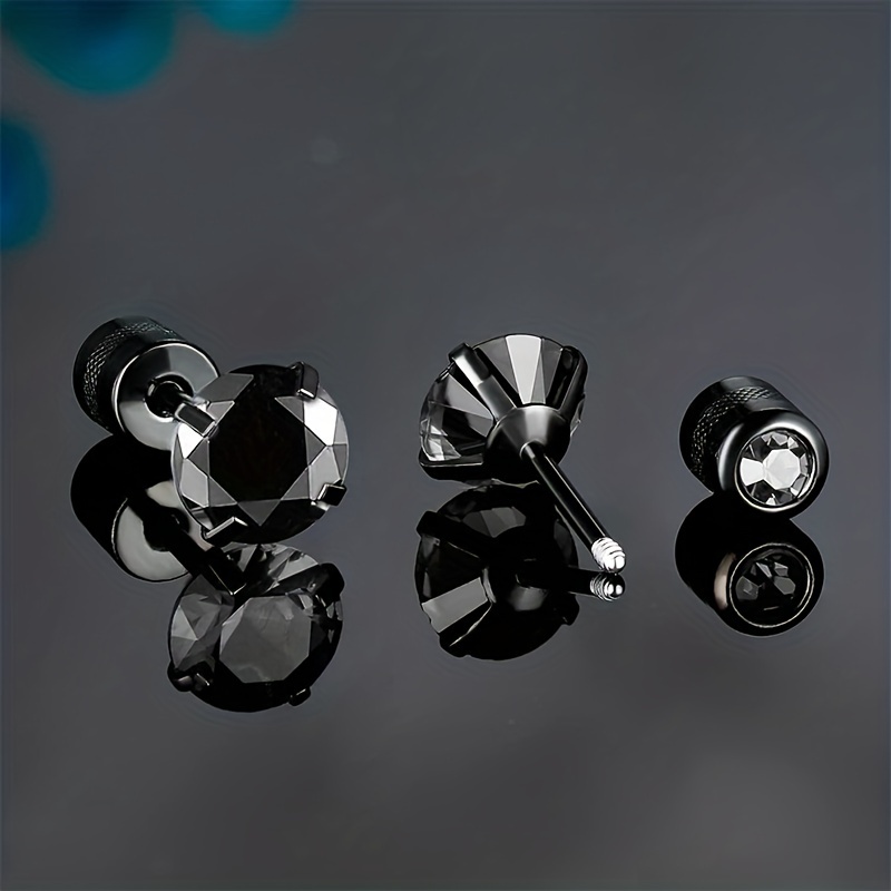 Men's 2pcs Titanium Steel Spiral Stud Earrings Set