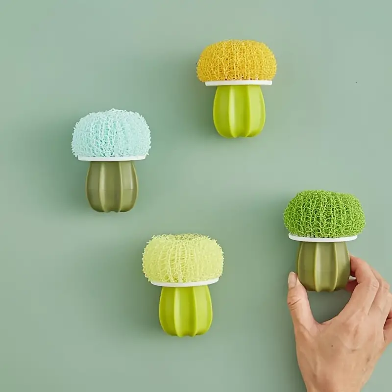 Sainal Cactus Shaped Cleaning Brush With Handle And Storage Stand,  Detachable Nano Fibre Cleaning Ball, Dish Pot Sink Washing Tool, Kitchen  Scrubber - Temu