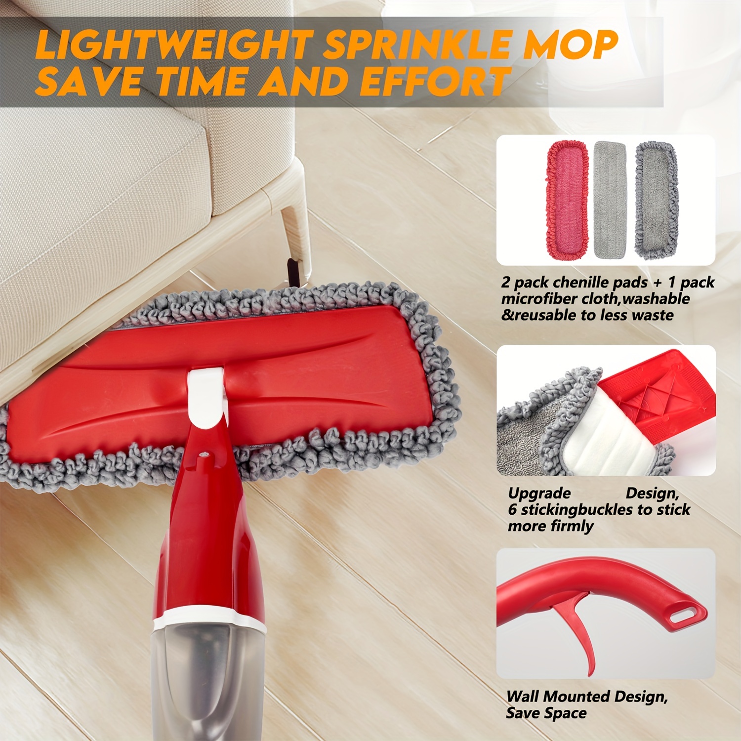 Spray Mop for Floor Cleaning Microfiber Mop Wet Dust Mop with 6