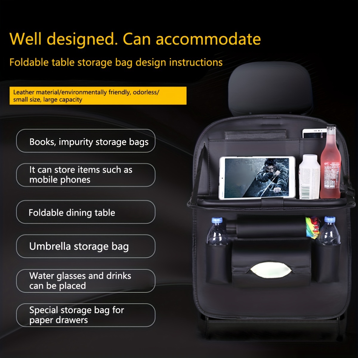 Auto Rücksitz Organizer mit Tisch  Aufbewahrungstasche - Travel Gadgets