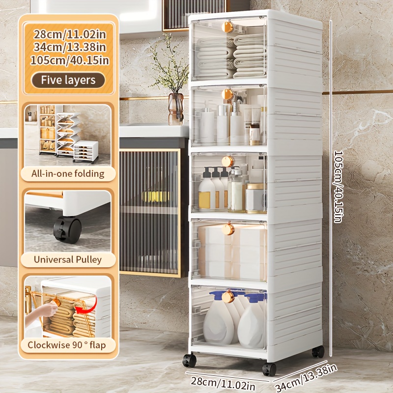 Foldable 5-Layer Storage Box Cabinet with Wheels