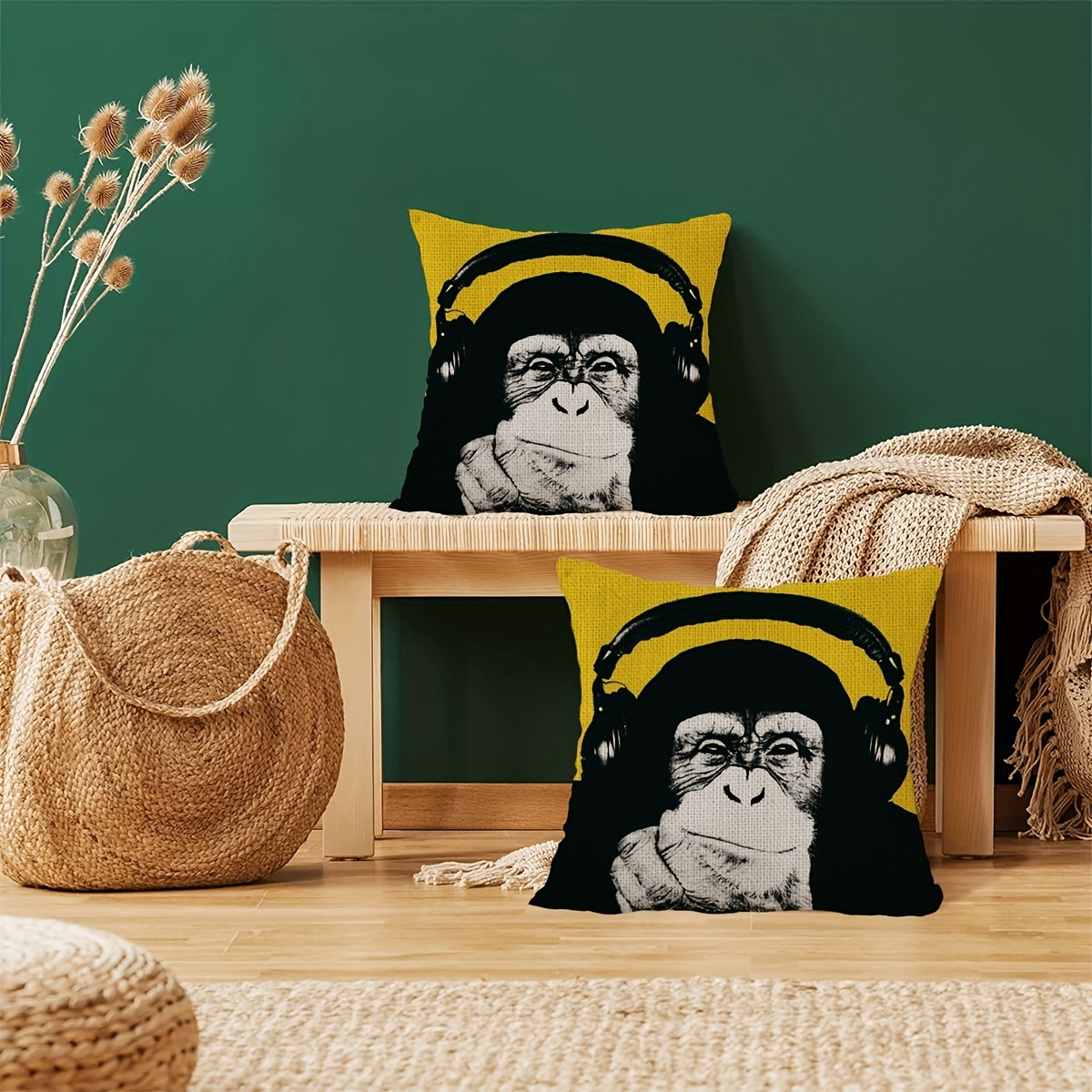 Four Fashion Gorilla Banana Pattern Printed Polyester Fabric Throw Pillow  Cases, Bedroom Office Sofa Farmhouse Home Decor, Home Decor, Room Decor,  Bedroom Decor, Living Room Decor (cushion Is Not Included) - Temu