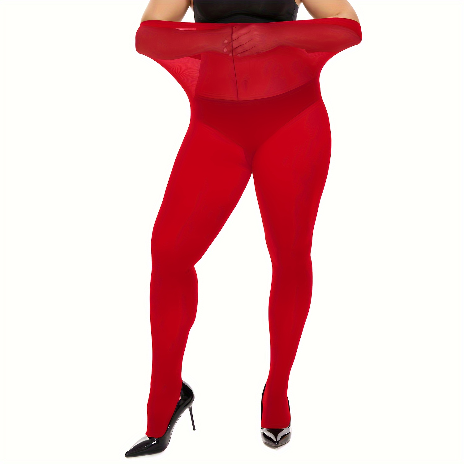  Citystl Opaque Red Tights For Women, 80D Tummy Compression  Plus Size Tights, Control Top Microfiber Pantyhose For Women