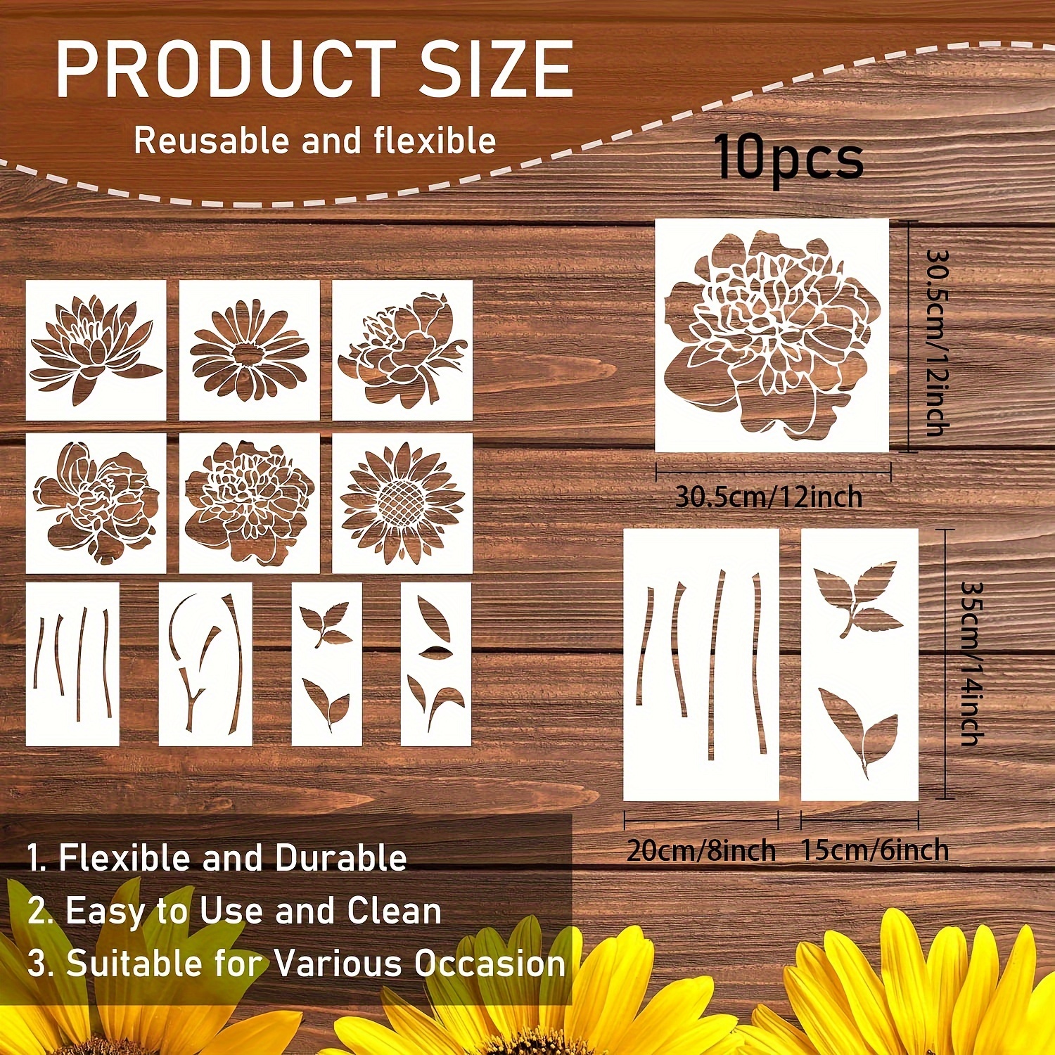 Lot De 6 Grands Pochoirs à Fleurs Pour Peinture - 15,2 à 30,5 Cm Réutilisables Marguerites