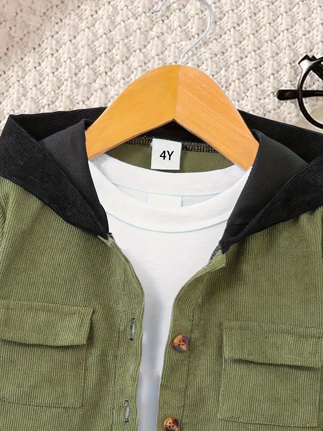 Boys Color Block Corduroy Hooded Shirts Long Sleeve Button - Temu