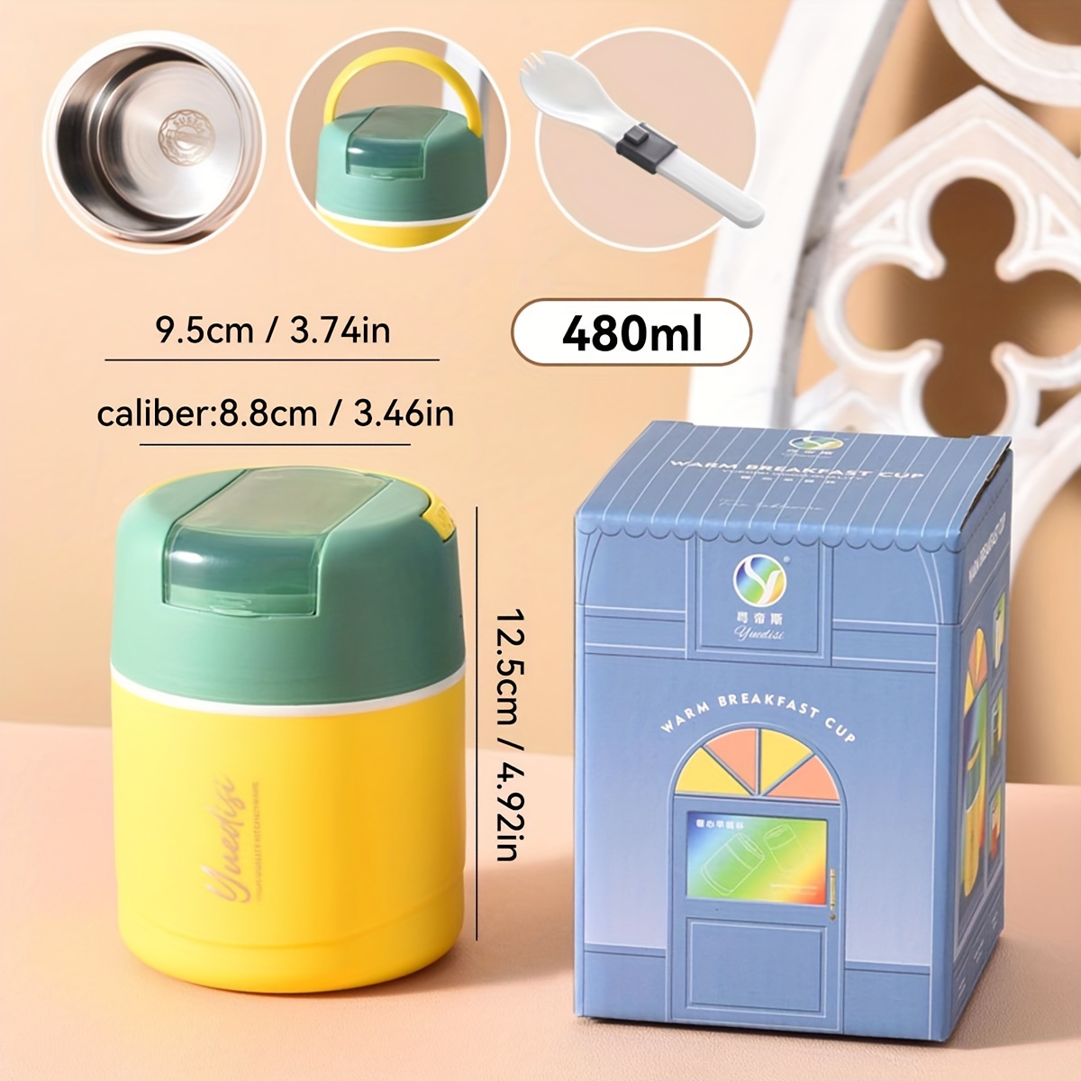 Portable Soup Cup Thermos Hot Food Flask Lunch Box Storage Stainless  Steel~480ML