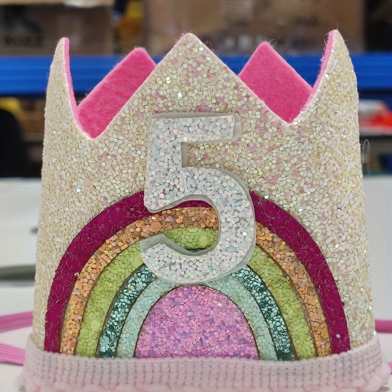 Felt Rainbow Birthday Party Crown 1st 2nd 3rd Happy Number Hat Unicorn