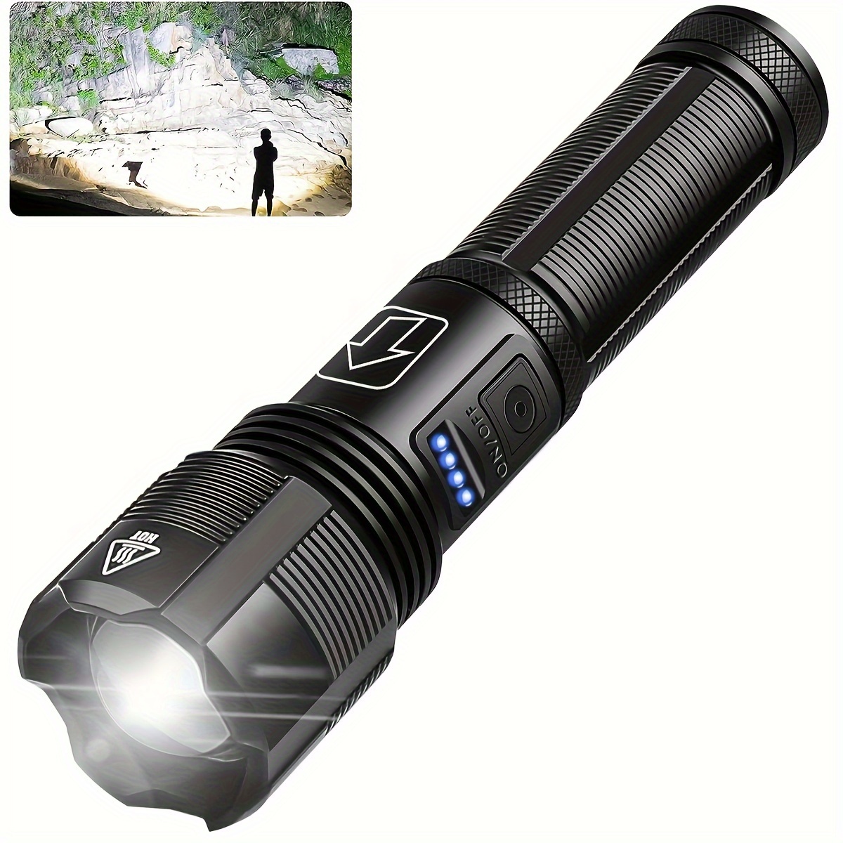 90000 Lumens Powerful Flashlight, USB Rechargeable Waterproof XHP70  Searchlight Super Bright 5 Modes LED Flashlight Zoom Bar Torch for Hiking  Hunting Camping Outdoor Sport (Battery Included) 