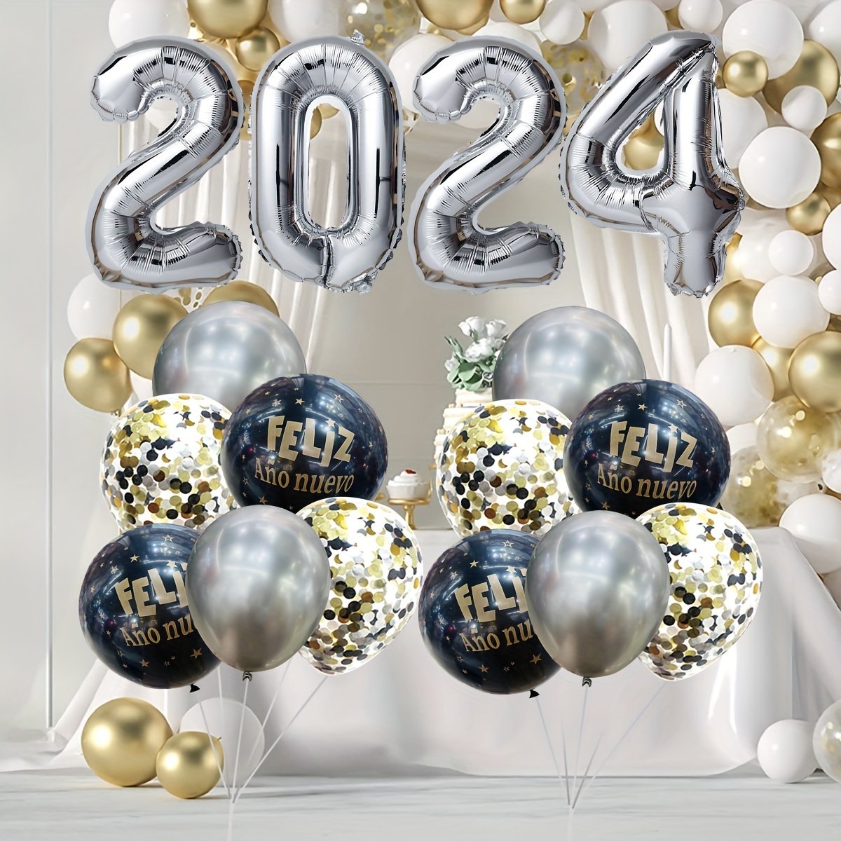 2024 Bonne Année Ballons Or Argent Lettre Ballon De Noël Décorations Pour  La Maison Nouvel An