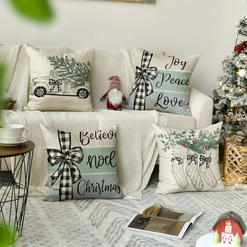Christmas Linen Blend Throw Pillow Case, Square Cushion Case, Decorative  Pillow Cover For Living Room Bedroom Couch Sofa, Home Decor Room Decor  Party Decor Single-sided Printed No Pillow Insert - Temu