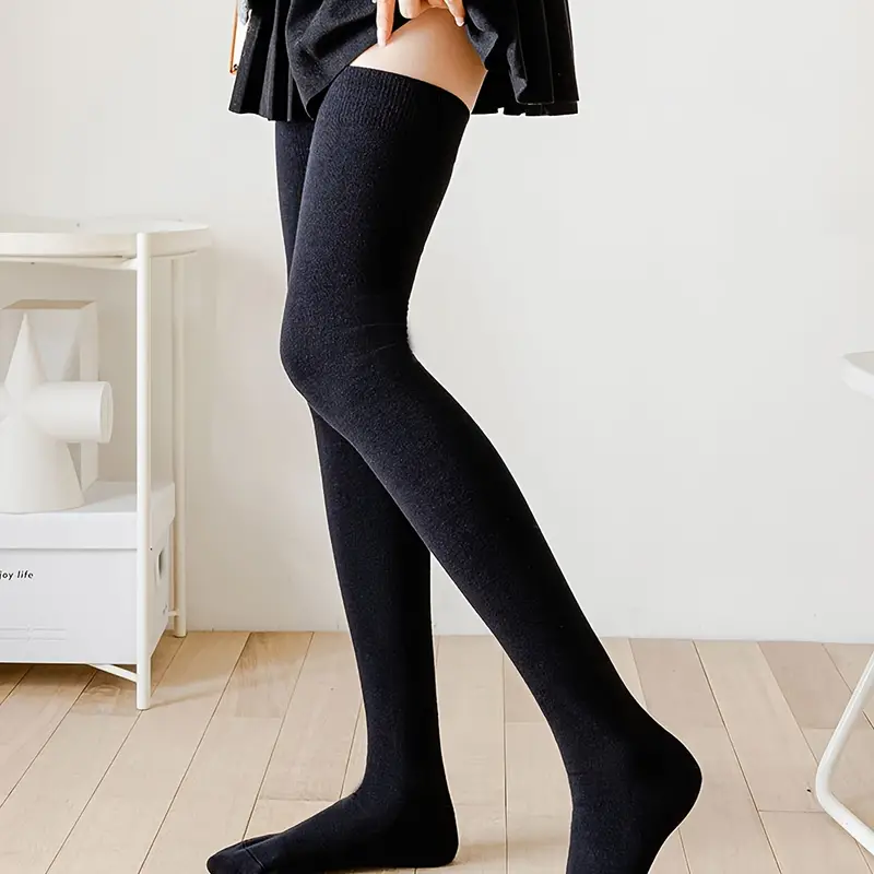 Solid Knee High Socks Comfy Extra Long Thigh High Socks - Temu Canada