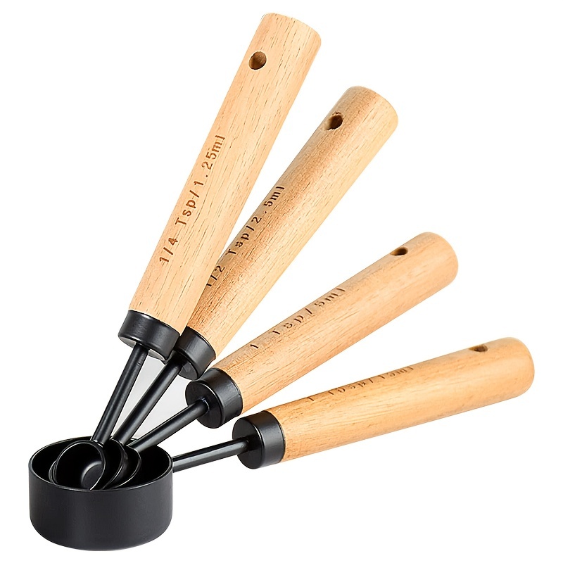 4Pcs/set Measuring Spoon Set Wooden Handle Stainless Steel