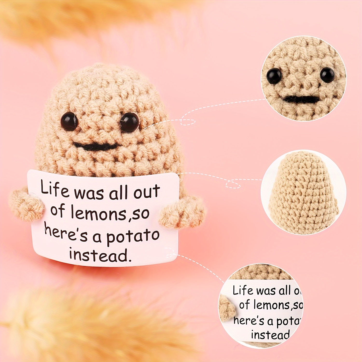  ZWJZMC Mini Funny Positive Potato Cute Knitted Pink Bow Potato  with Positive Card Creative Wool Crochet Inspirational Cheer Up Unique  Birthday Sweet Gifts for Friend BFF Sister Honey Girlfriend : Clothing