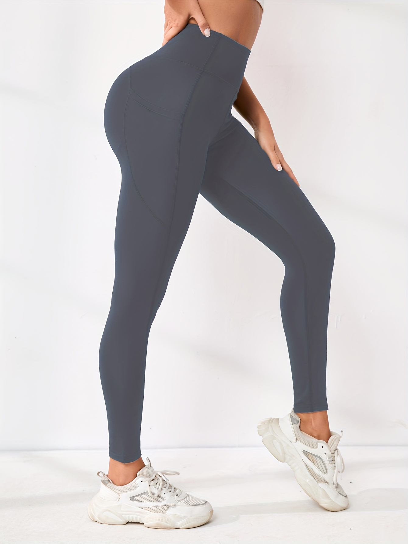 Solid Color Seamless Running Workout Leggings Pocket High - Temu