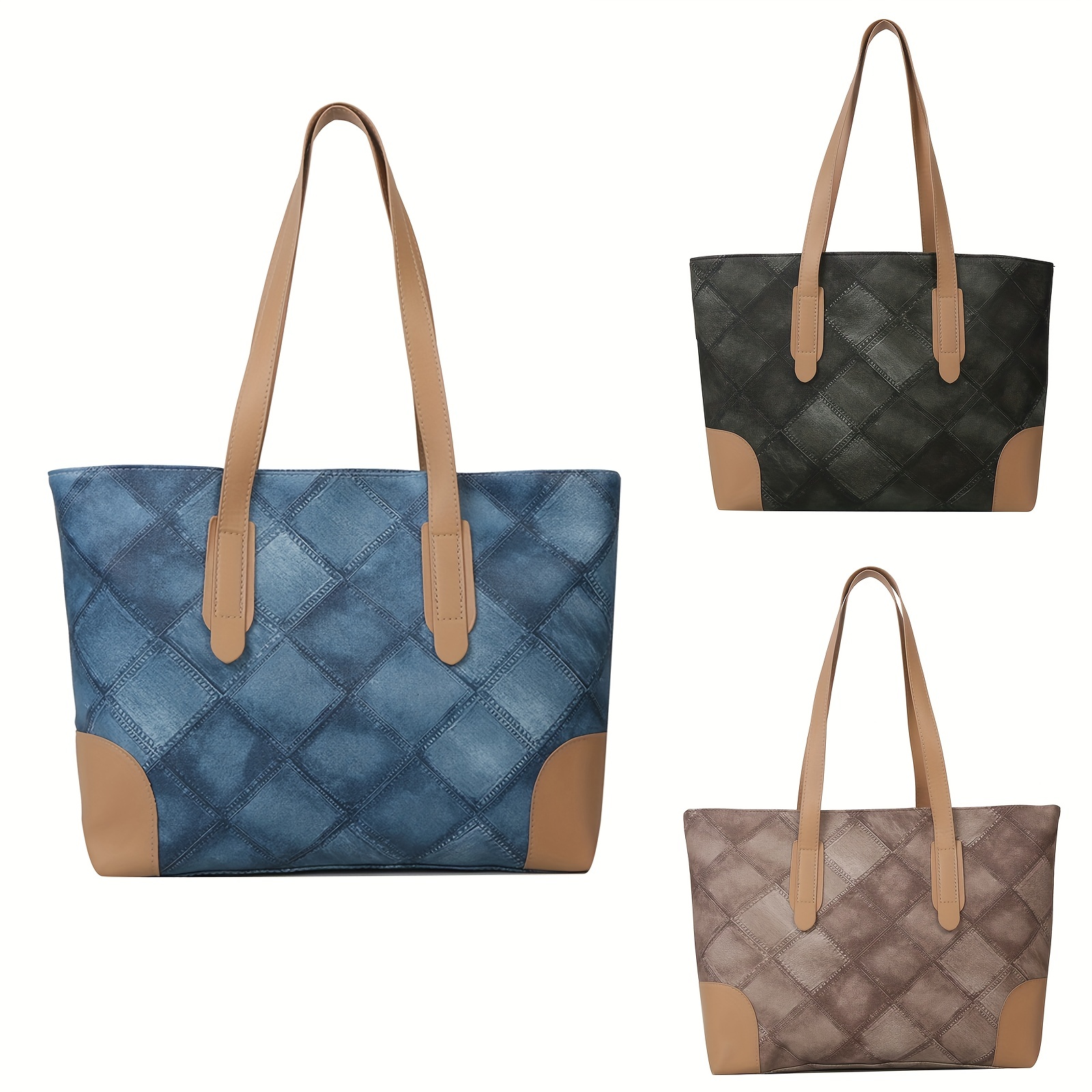 Classic Geometric Pattern Tote Bag, Vintage Shoulder Women's Office Bag,  All-match Pu Leather Bag - Temu