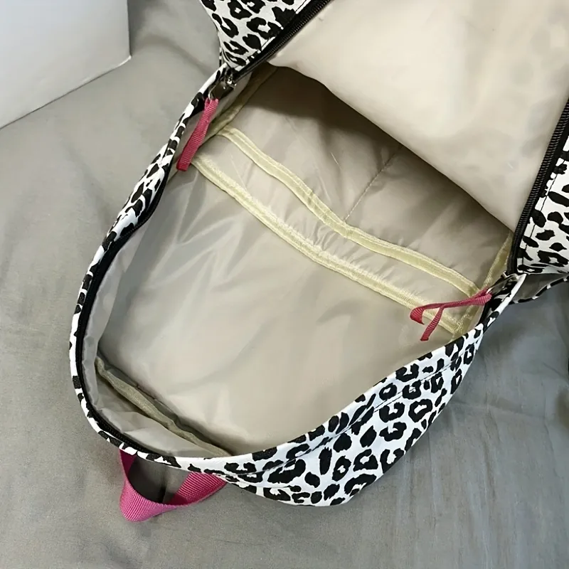 Leopard Print Travel Backpack, Trendy Preppy Style School Bag, Casual  Canvas Travel Rucksack For Students Back To School - Temu