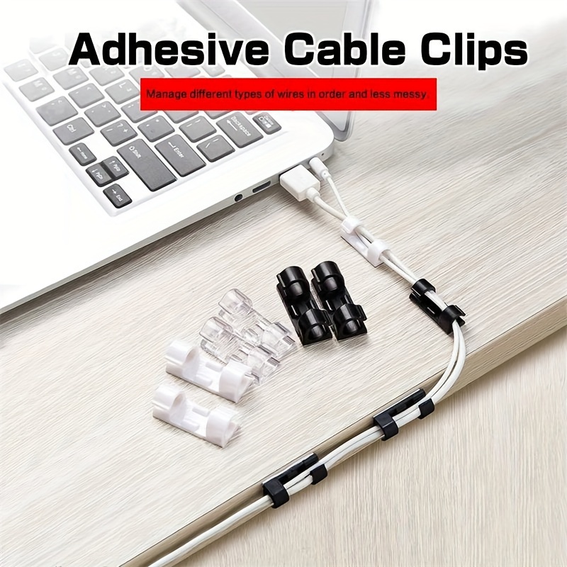 100 PCS Adhesive Cable Clips (Large, White&Black), Upgraded Wall