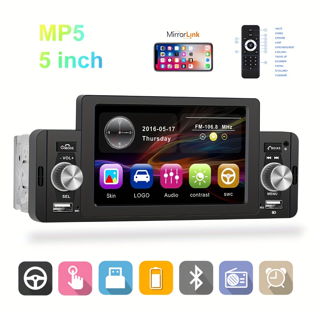 4.11 Din Car Stereo Radio USB AUX MP5 Player Touch Screen Bluetooth Mirror  Link