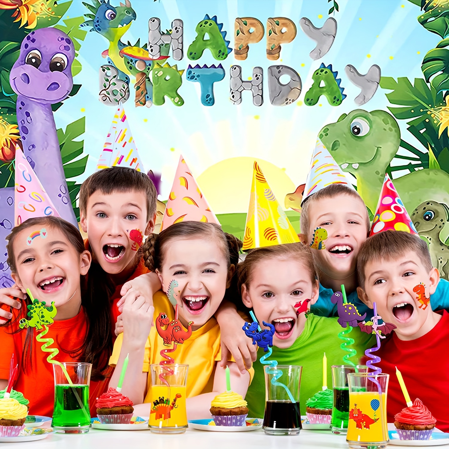 Dinosaur Drinking Plastic Straws Dinosaur Birthday Party - Temu