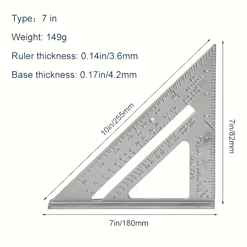 High Quality For Building Framing Tools Gauges Metric Aluminum Alloy 7inch  Measuring Ruler Angle Protractor Triangle Ruler SILVER 