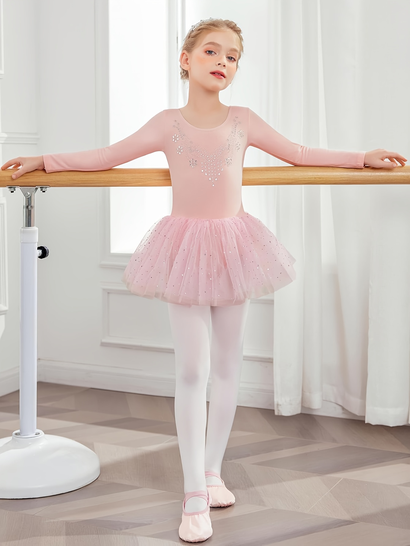 Maillot Ballet niña mangas lentejuelas