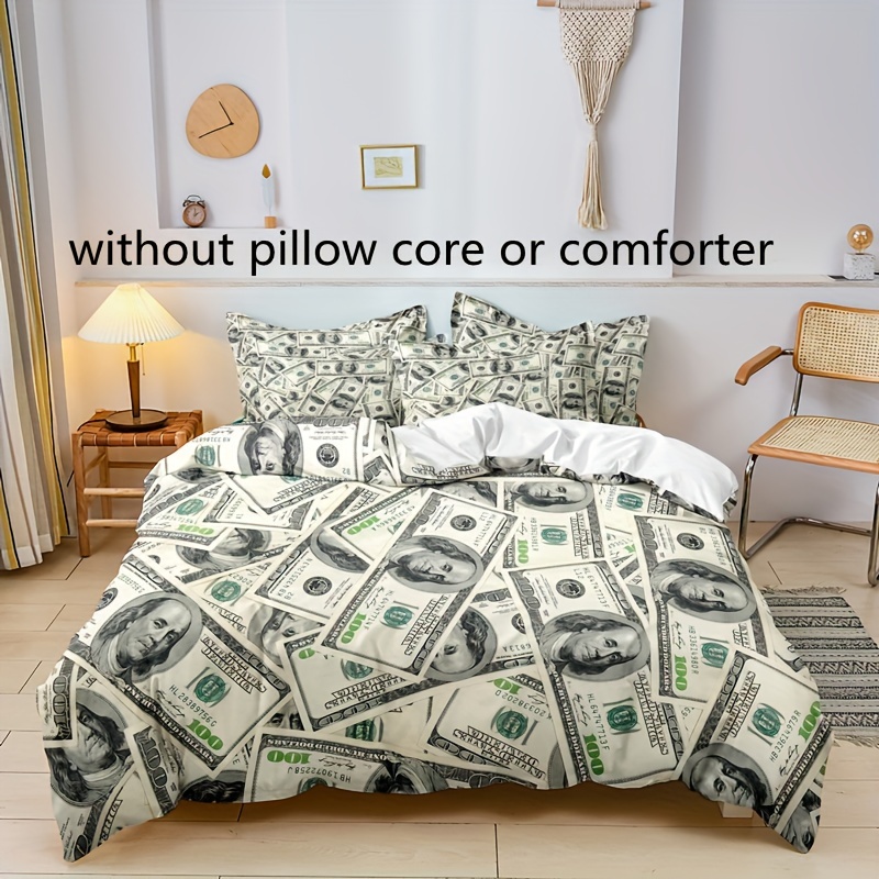 3pcs Duvet Cover Set, One Hundred Dollar Print Bedding Set, Soft Comfortable Duvet Cover, For Bedroom, Guest Room (1*Duvet Cover + 2*Pillowcases, Without Core)