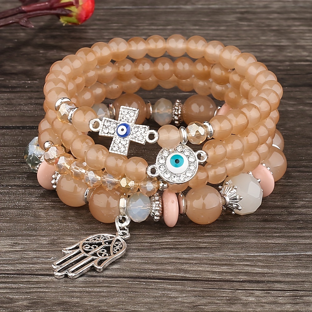 Men's Bohemian Cross Pendant Multilayer Stone Beads Bracelet - Temu  Philippines