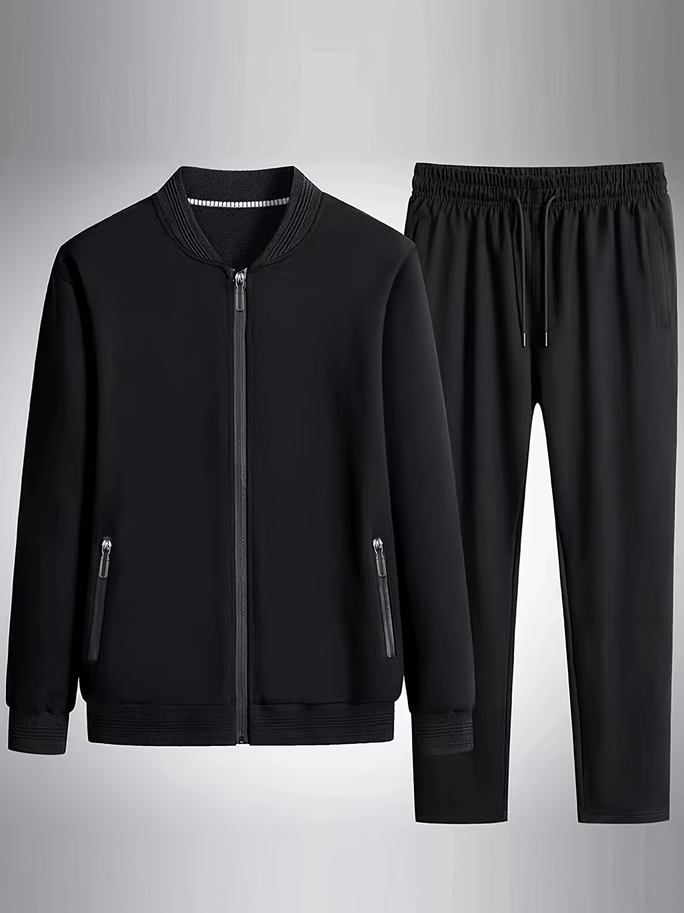 Spring Autumn Men's Sports Suit Casual Black Zip Jacket - Temu Canada