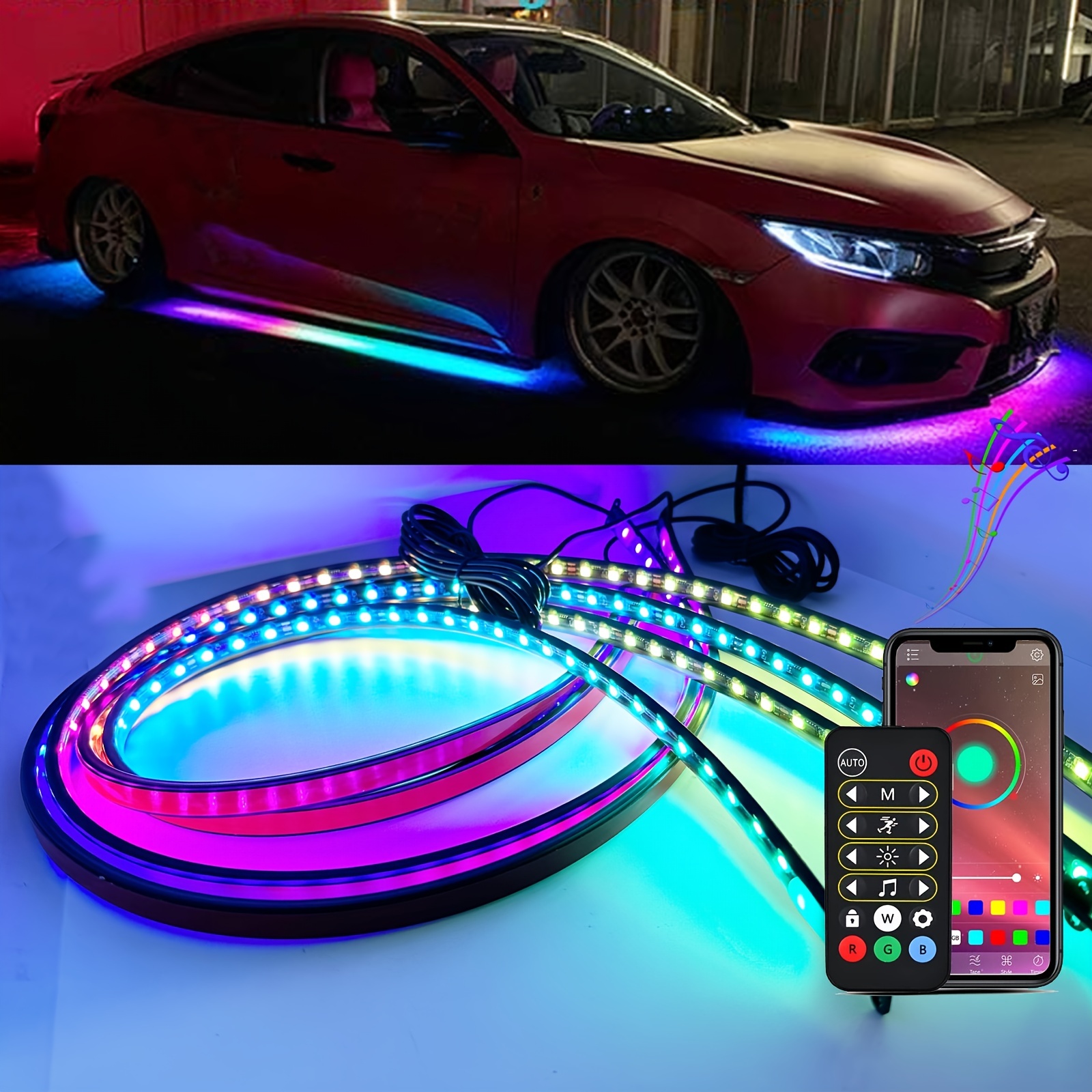 Car Neon Accent Strip Lights Rgbic Sound Active Function - Temu