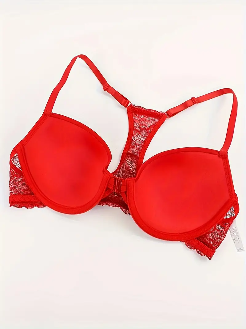 Lace Stitching Front Buckle Bra Comfy Breathable Push Beauty - Temu Canada