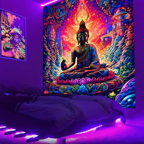 1pc giant uv blacklight reactive tapestry suitable for uv activation wall hanging for dorm bedroom game room meditation space vertical religious wall decor with free installation package