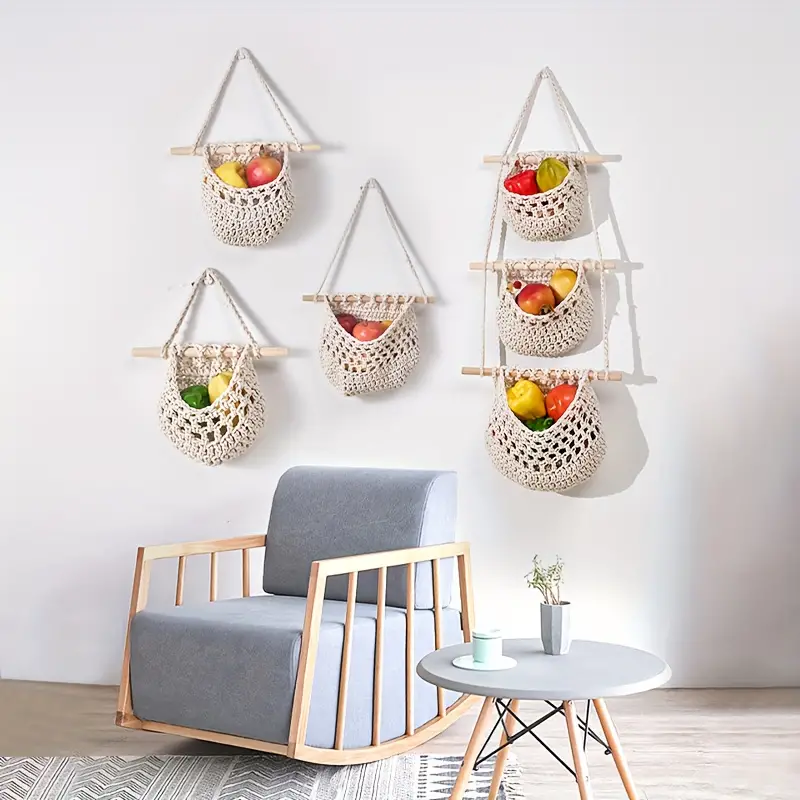 1pc Hanging Wall Vegetable Fruit Baskets Jute Hanging Basket Wall