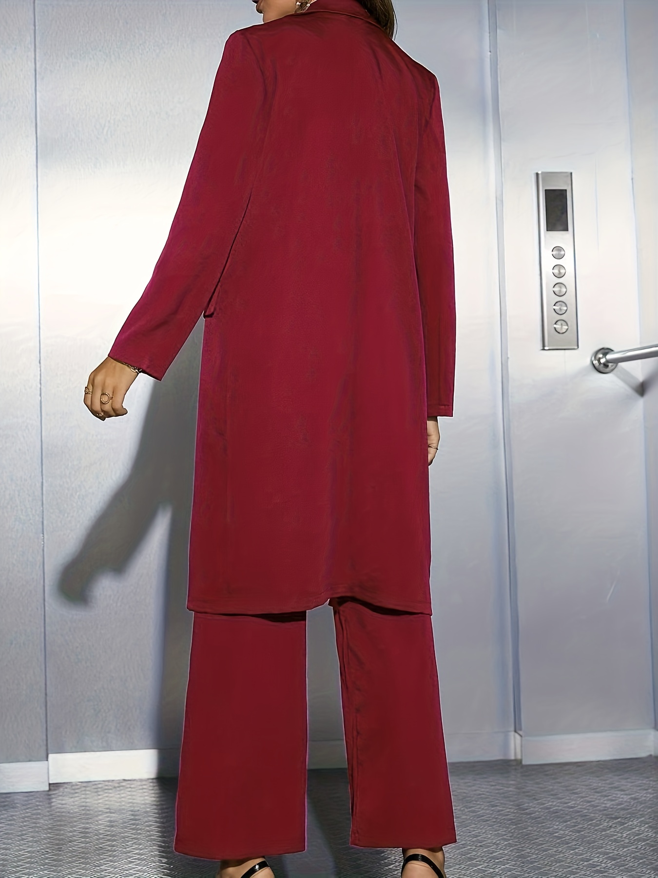 Long Length Blazer Sleeveless Vest Wide Leg Pants Outfit