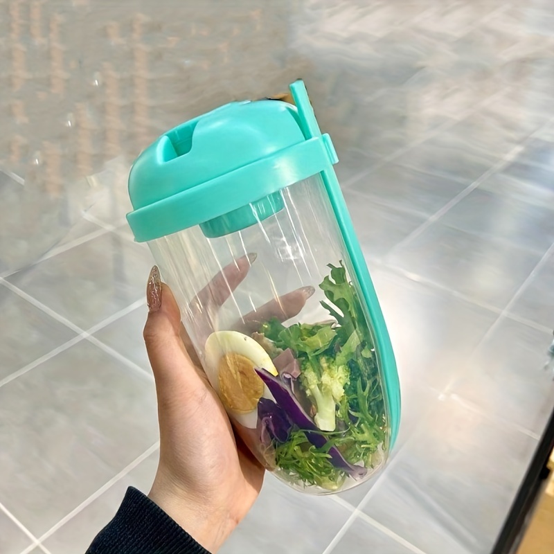 Keep Fit Salad Meal Shaker Cup, Salad Cup to Go with Fork & Salad Dressing  Holder, Portable Fruit and Vegetable Salad Cups Container (Green)