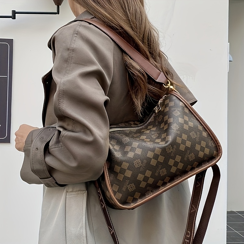 Retro Printed Crossbody Bag, Women's Single Shoulder Bag, Fashion Zipper  Purse With Wide Strap - Temu