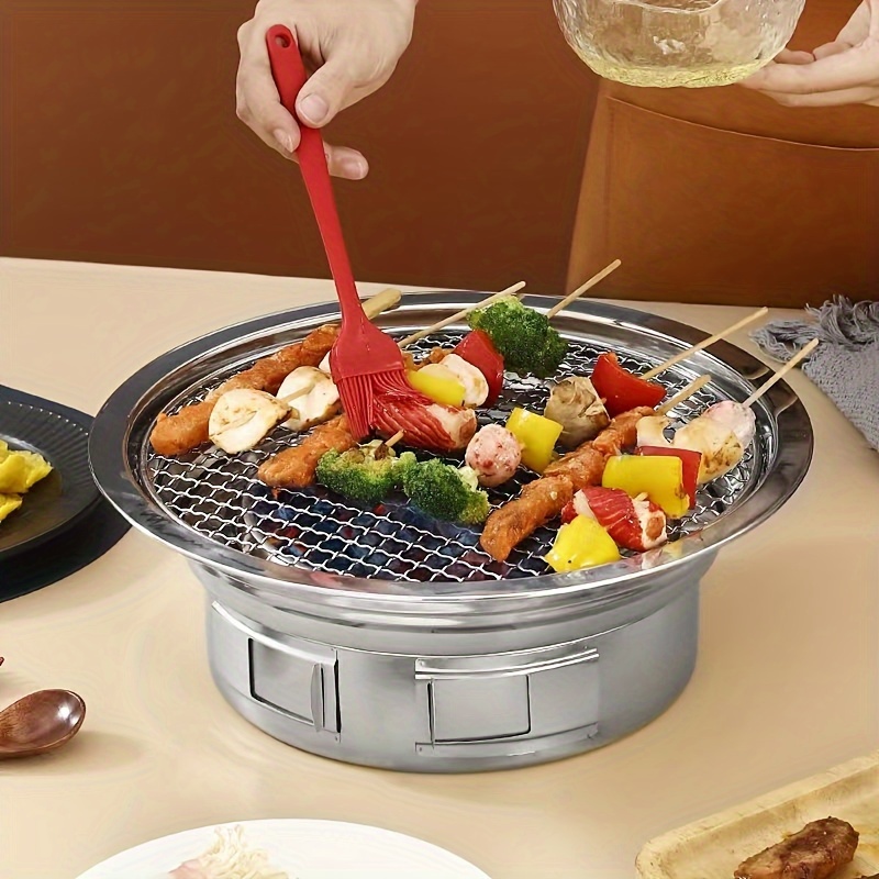 Saim Korean BBQ Grill Pan,Stainless Steel Non-Stick Roasting Smokeless  Barbecue Grill Pan,Round Korean Style Stovetop for Indoor Outdoor Camping  BBQ